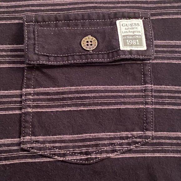 GUESS V Neck Long Sleeve Black and Gray Striped Shirt Men's Size Large - Picture 5 of 8